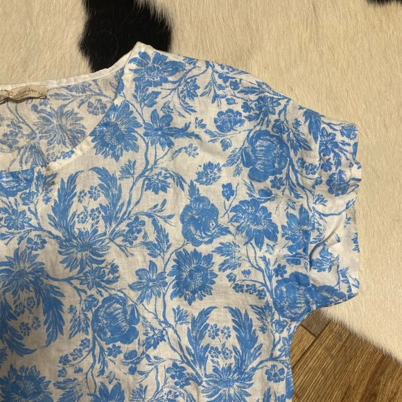 Bellambra Blue & White Floral 100% Linen Top - Picture 3 of 8